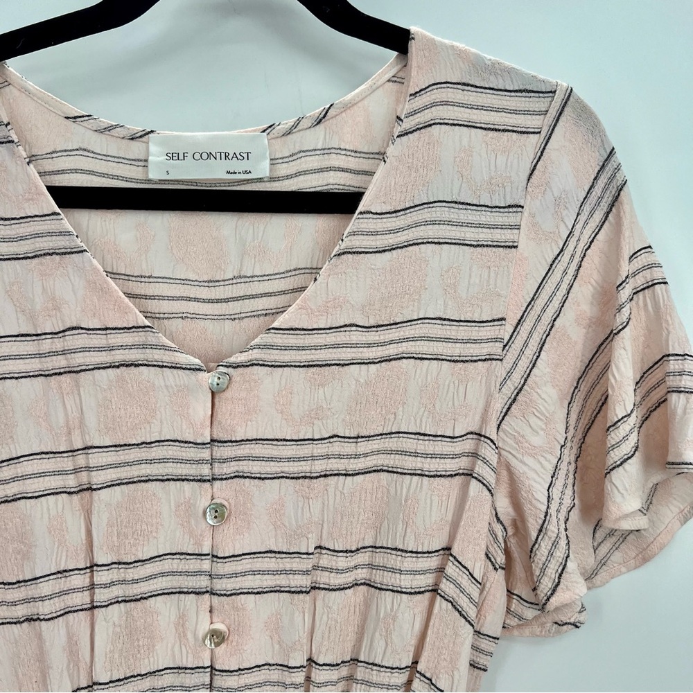 Self Contrast Arie Buttoned Flutter Sleeve Dress Mini Striped Summer Light S - Picture 9 of 9